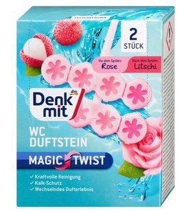 Підвіска для унітазу з подвійним ароматом троянда-лічі Denkmit Magic Twist 2 шт 400000033 фото